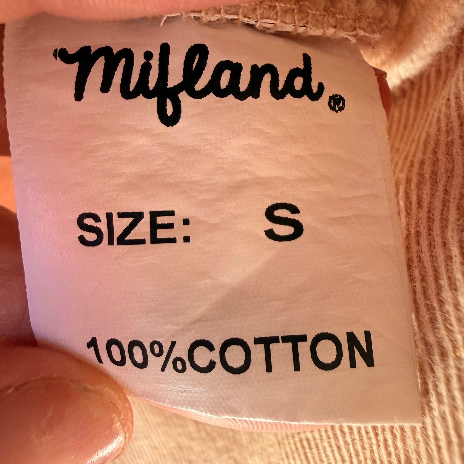 Mifland Hoodie Small Tan Beige Script Logo Colorful Graphic Back 100% Cotton — image 6 of 7